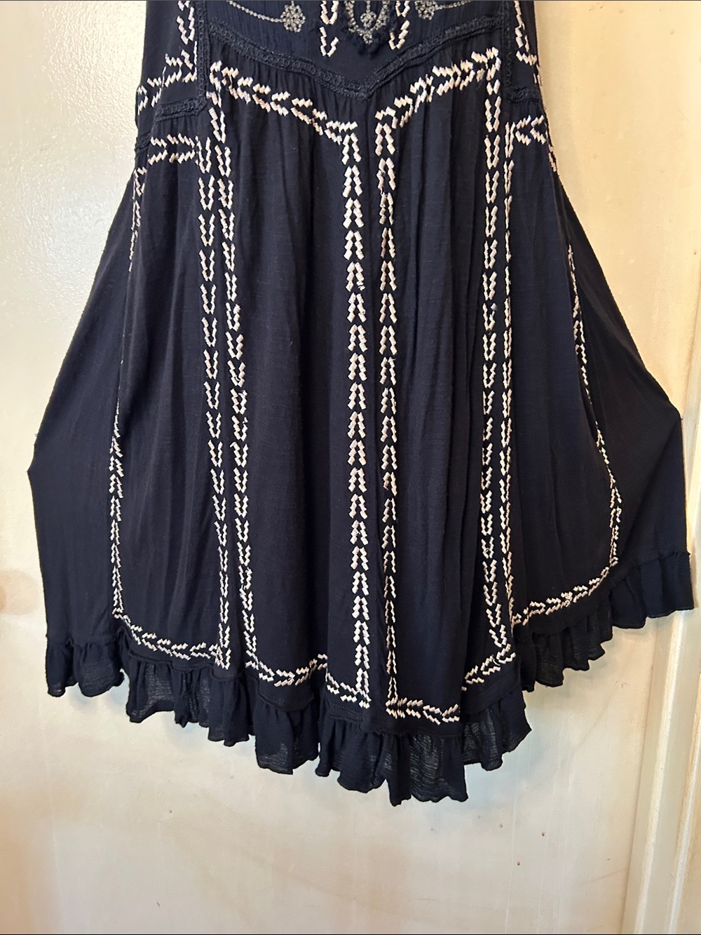 Free People Black Mini Tank Dress with White and Tan Embroidery size S - Picture 8 of 15